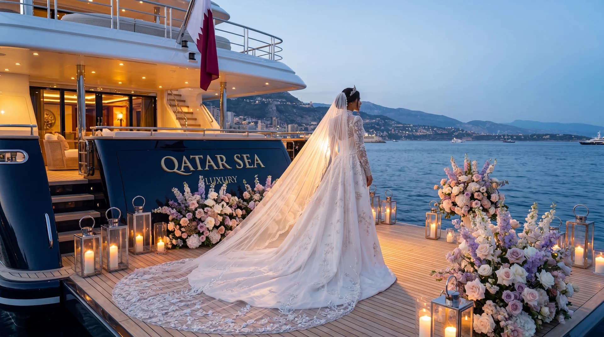 Wedding Dream — Bride overlooking the Mediterranean at sunset